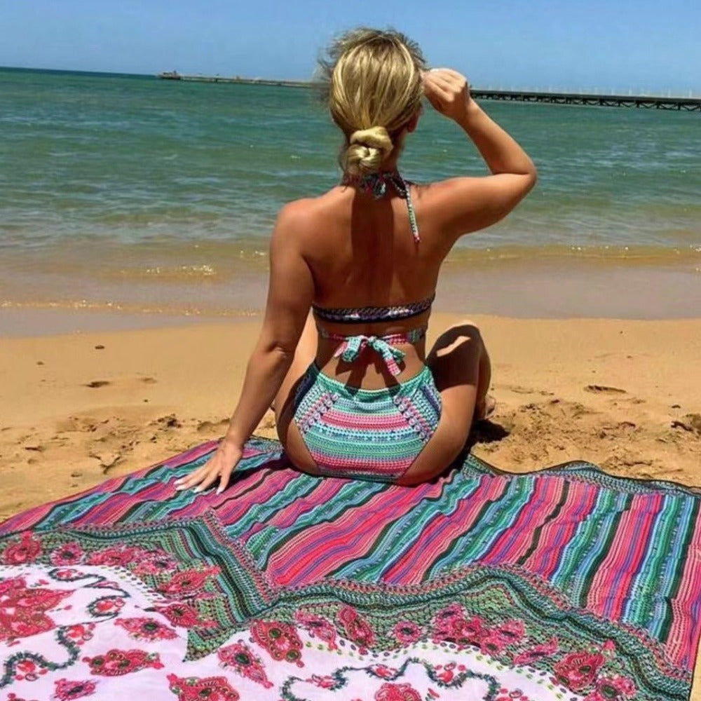 Wholesale Beach Spinning Cross Strap High Waisted Veil Bikini